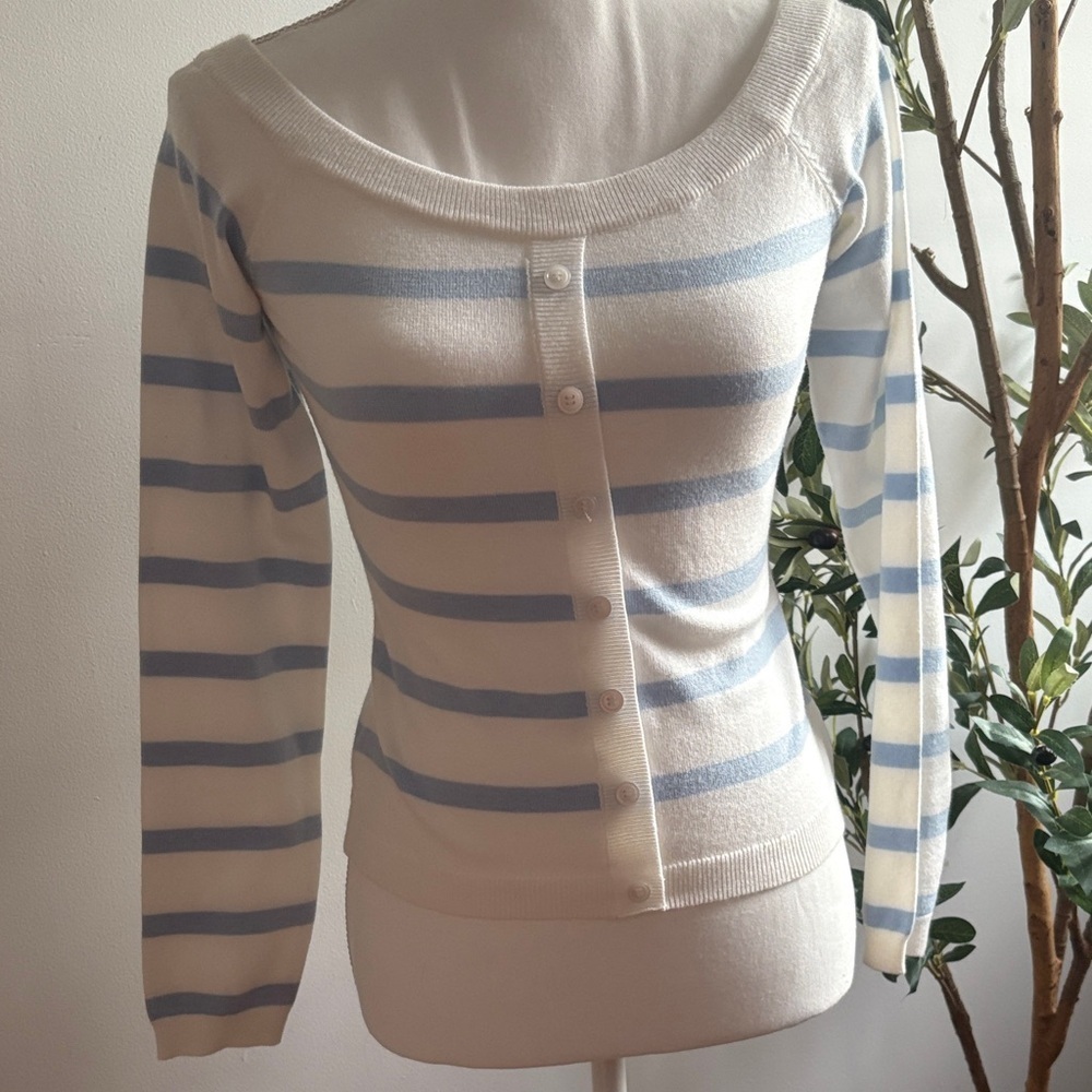 Blue Blush Striped Cream and Blue Cardigan